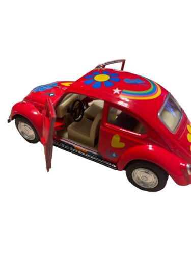Pull Back Racer 1967 Volkswagen Beetle Hippy Flowers Peace Love Doors Open 1/32 - Picture 3 of 9