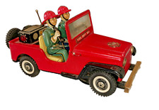 TN Namura - ancien Jouet en tole  FD Pompier  - hange Jeep - japon 1960