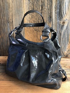 gray patent leather purse