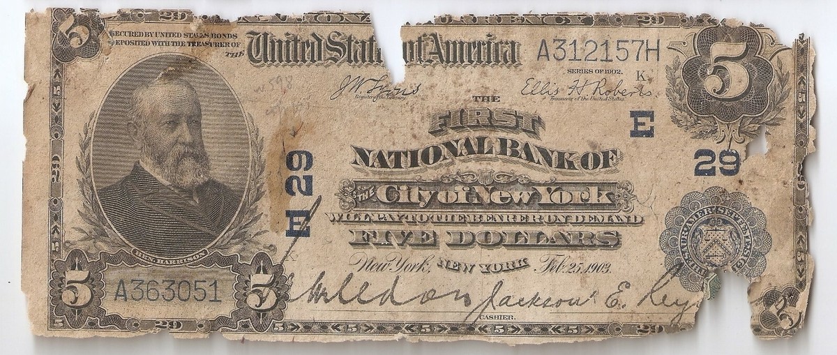 vintage an・an no.5 USA $ 5 series 1902 First National bank New York 1903 E 29 | eBay