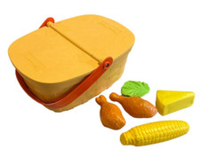 Vtg 1988 Fisher-Price Fun With Food Pack-A-Picnic Basket 2109 w/Misc Food Items