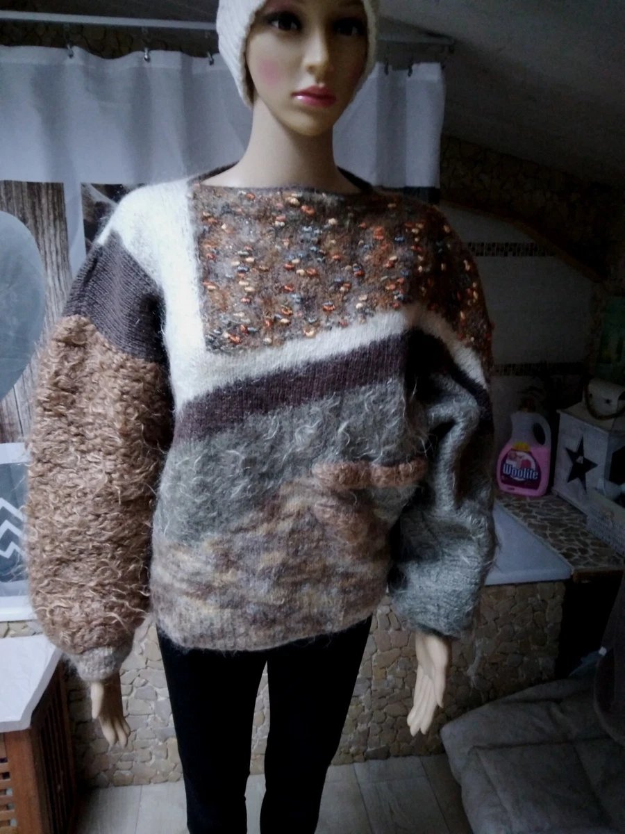 Pull Veste Cardigan Vintage Phildar - Gris Manches Longues - Taille XL - Très Bon État
