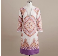 128 J. Crew Boho Beach Travel Linen Cream Bazaar Tunic Dress Size 2