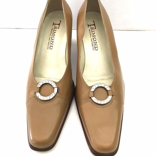Scarpe donna tacco medio Vintage punta quadrata beige in pelle e legno strass 37 - Foto 3 di 13