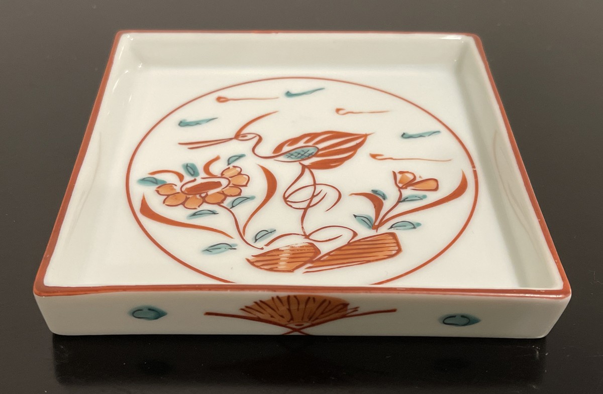 Tiffany & Co Japanese Serving Tray Plate Square Red Crane