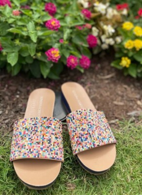 Sondra Roberts Womens Penny Slip On Sandals Multi Colored Bead Detailing Size 6M