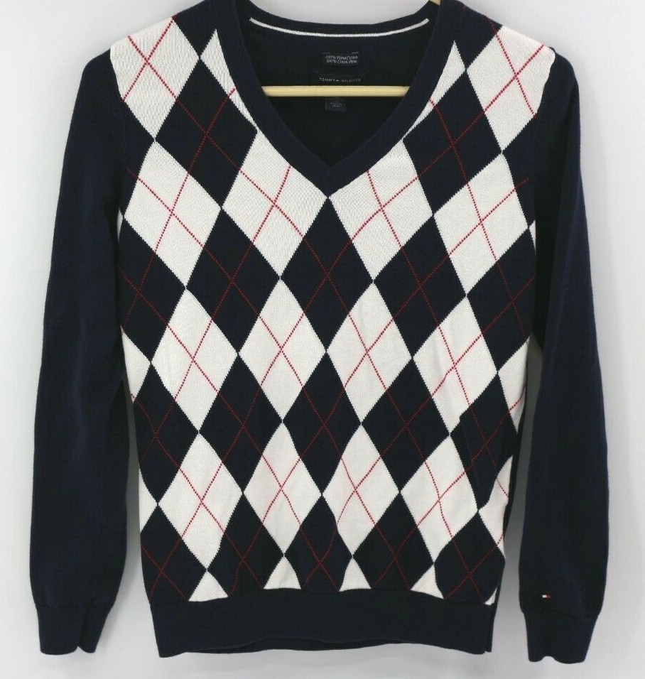 Pima Cotton Argyle Sweater Blue White V 