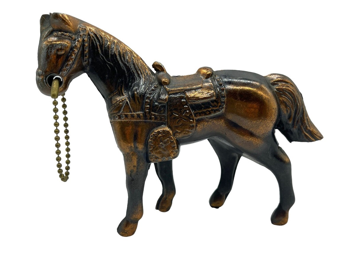 Vintage Metal Horse Bronze Copper Chain MCM 1950s Toy Figurine 6
