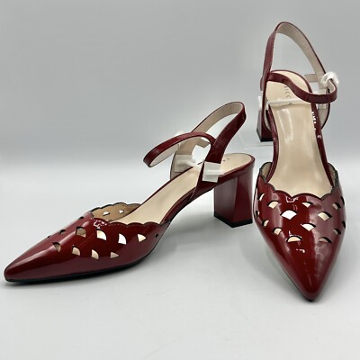 Faiccia Red Patent Leather Pointed Toe Block Heel Sandals US