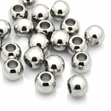 10 pcs 201 Stainless Steel Silver Ball Spacer Beads- 10mm x 8mm   Hole: 5mm