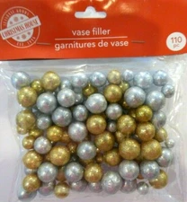 Christmas Vase Filler 110 GLITTER Styrofoam Balls Table Scatter ~ Gold Silver