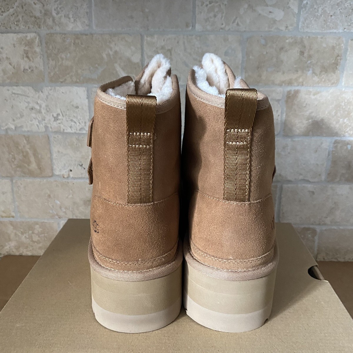 UGG NEUMEL PLATFORM CHESTNUT SUEDE WOOL DOUBLE STRAP ANKLE 