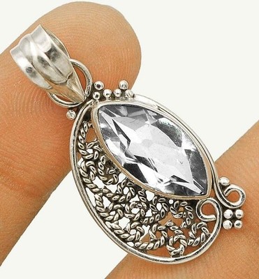 Natürlicher 3 kt weißer Topas 925 massives Sterlingsilber Anhänger 1 1/2'' lang @B5-6