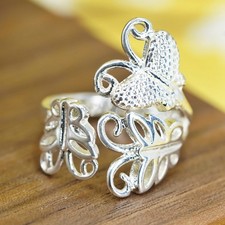 Size 6.5, Sterling silver handmade cocktail ring, 925 butterfly wrap band