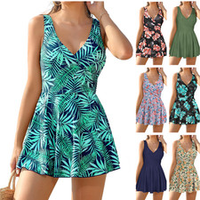 Swim Dress FrontCross Swimming Costume Womens Tummy Control Skirt Swimsuit