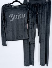 Juicy Couture Black Studded Logo Light Weight Velour Sleep/Loungewear Set Sz L