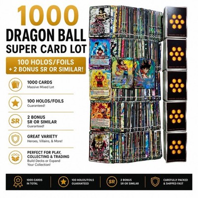 1000 DBS Dragon Ball Super Card Lot - 100 Foils + 2 SR Bonus - Mixed Sets