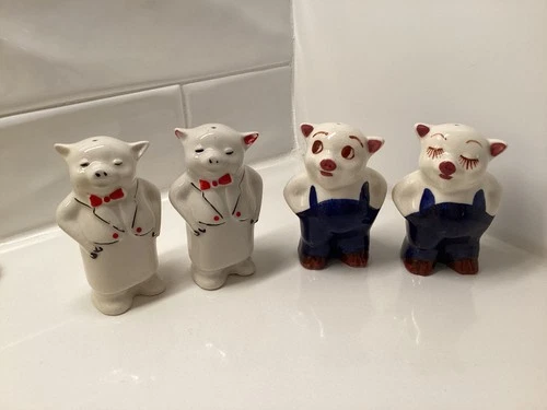 VTG  Shawnee Pottery SMILEY PIG 2 SETS  Salt & Pepper Shakers 3"