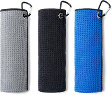 3 Pack Microfiber Golf Towels 16x16 Waffle Weave Clip