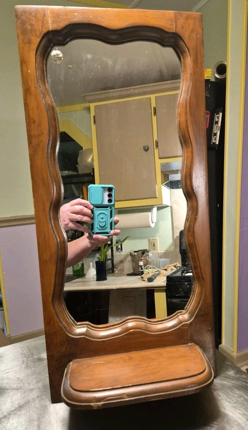Vintage Wooden Shelf With Mirror Wall Decor, 23"×10.5"