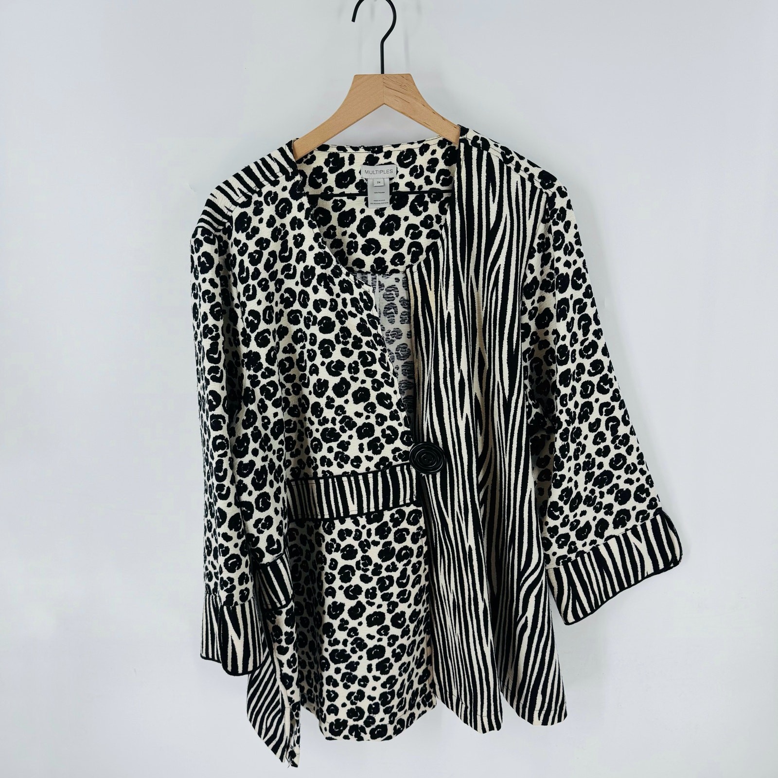 Multiples Jacket 2X Black White Animal Print Mixe… - image 6