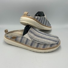 Hey Dude Lexi Stripes Blue Womens 9 Slip On Comfort Mules Fabric Shoes Nautical