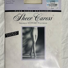 Vintage 90s Worthington Sheer Caress Pantyhose Bone Color size Long NWT NIB