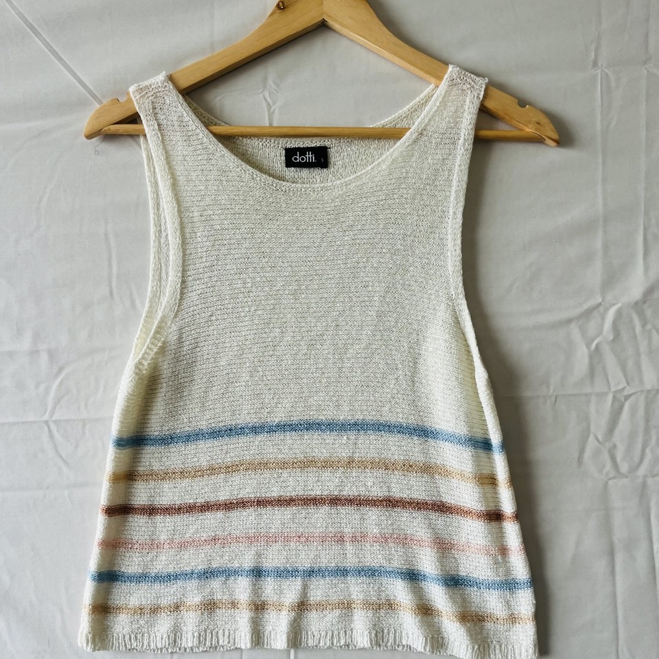Dotti Jumper Womens S Cream Striped Sleeveless Knit Vest Summer Top Casual