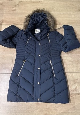 Marilyn And Me Hooded Puffer Coat With Faux Fur Trim Women's MEDIUM NAVY BLUE