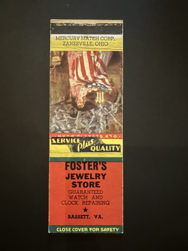 Vintage Virginia Matchbook “Foster’s Jewelry Store” Bassett