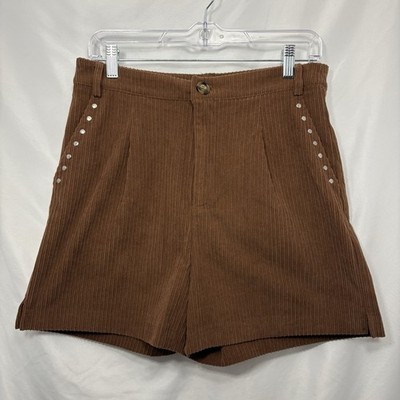 Hem & Thread High-Rise Brown Corduroy Women s Shorts Size Medium Comfy Soft