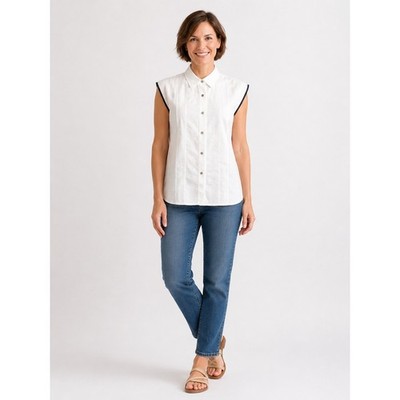 Double U.I Style by w.story White Sleeveless Linen Pintuck Button Down Shirt F