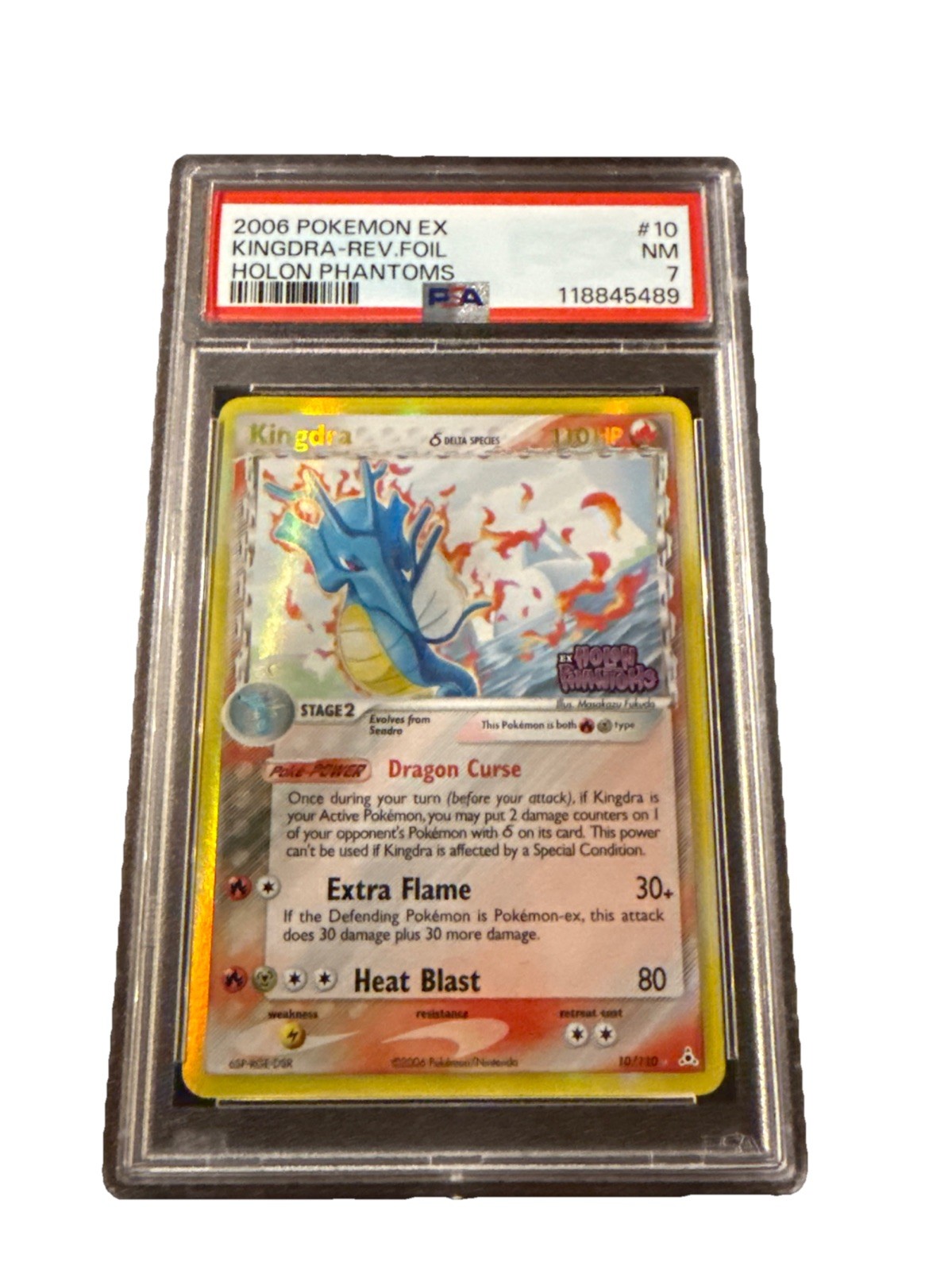2006 POKEMON EX HOLON PHANTOMS #10 KINGDRA REVERSE HOLO PSA 7 MINT FOIL STAMP
