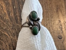 Native American Vintage Navajo Sterling Silver Ring Double Green Turquoise Sz 6