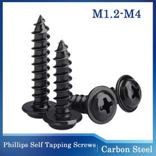 M1.2 - M4 Phillips Self Tapping Screws Flange Pan Head Small Bolts Black Zinc