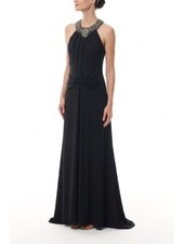 Vintage Y2K David Meister Black Beaded Halter Evening Gown Wedding Size 2 EUC