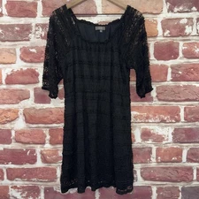 Umgee Dress Womens Large Plain Black Floral Lace Stretchy Casual Career 