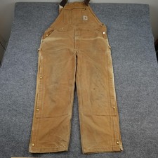 Carhartt Bib Overalls Mens 42x30 Brown Canvas Duck Utility Workwear R37 BRN