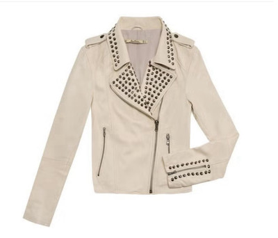 Studded Leather Jacket Cream Lambs Leather Limited Edition Size
