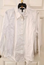 NWT LANE BRYANT White Collared Button Front Long Sleeve Cotton Top 22/24 $49.95