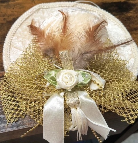 Vintage Samt Perlen Glitzer/Federn Weihnachtsmütze Ornamente 3er Set - Bild 6 von 8