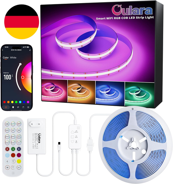 Oulara Wifi RGB COB LED Streifen 6M Dimmbar LED Strip Licht Dc24V,Farbe Wechsel-image