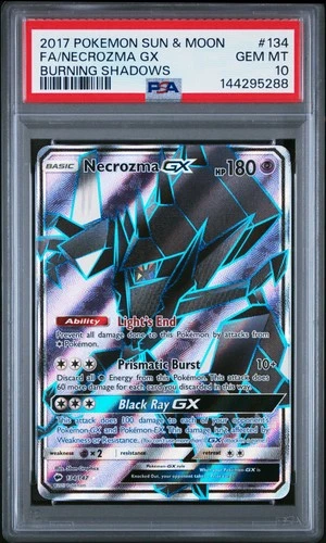 2017 POKEMON SUN & MOON BURNING SHADOWS #134 FULL ART/NECROZMA GX PSA 10