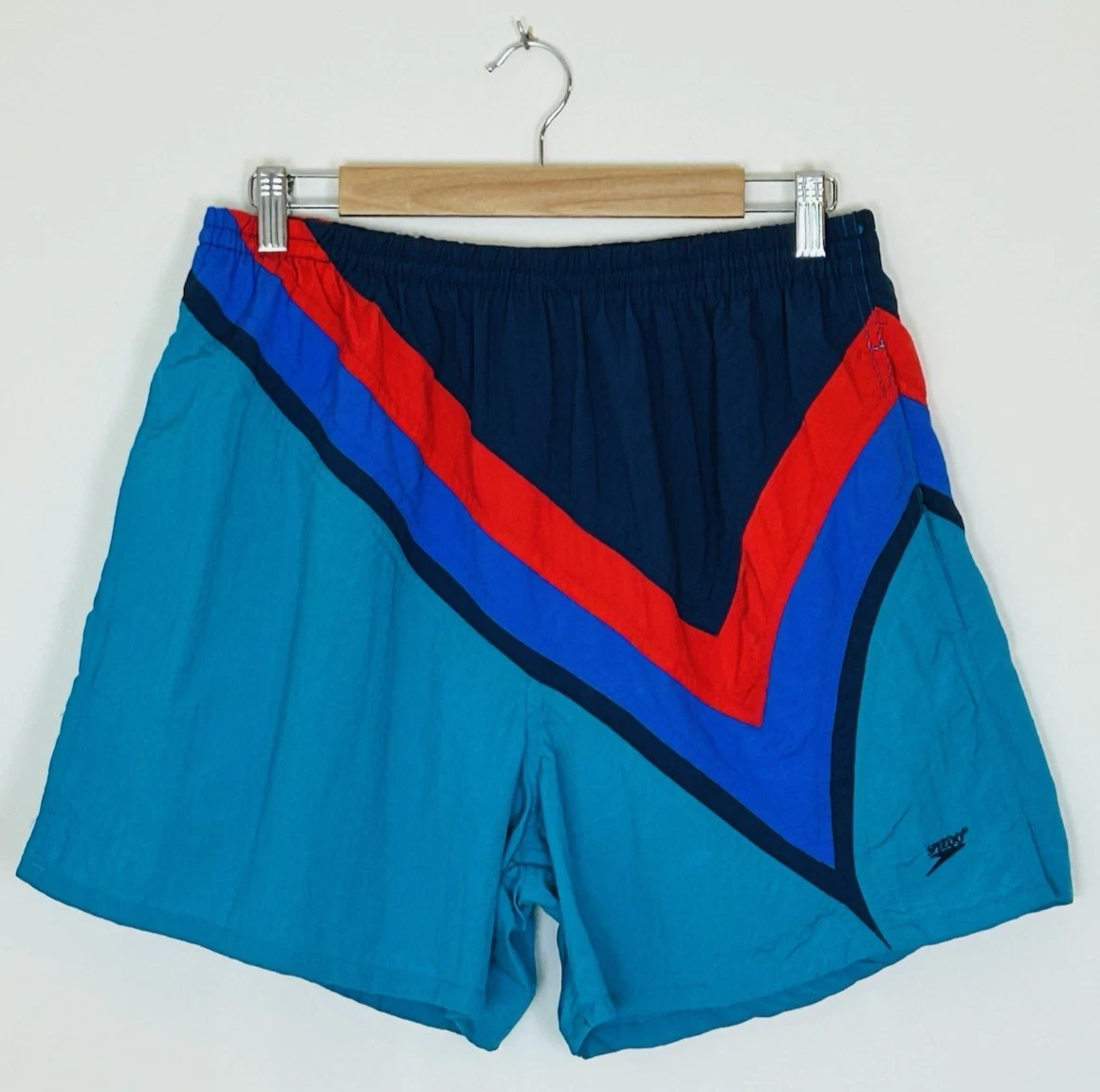 Vintage Speedo Mens Swim Trunks Nylon Colorblock Mesh Lined 80s 90s Retro L
