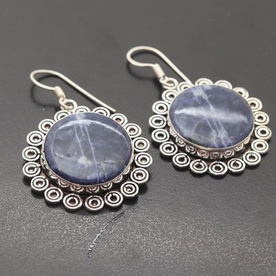 Sodalith Edelstein 925 Sterling Silber Handarbeit Ohrring Schmuck Geschenk für Frau