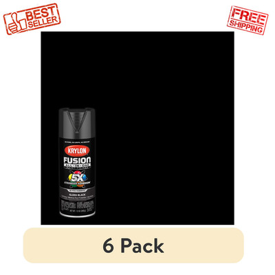 Krylon Fusion All-In-One, Gloss, Black, 12 oz, 6 Pack