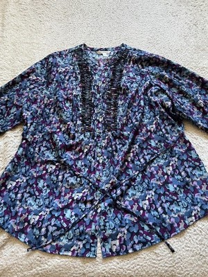 Croft & Barrow Women Tie-Dye Long Sleeve Button-Up Shirt Multicolor Size 1X
