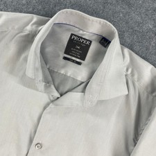 Proper Shirtings Mens Button Down Shirt 15 32-33 Gray Long Sleeve Slim Fit Cloth