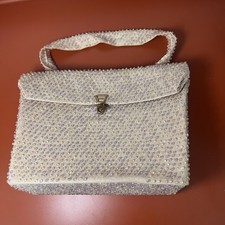 Vintage Corde Bead by Lumured White Beaded Clutch Evening Bag 1950/60s MCM Purse