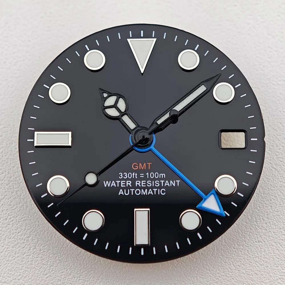29mm Black Sterile Dial with GMT Luminous Hands for NH34 Movement Mod Parts